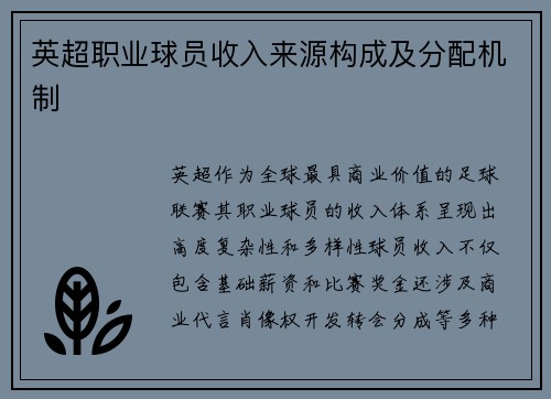 英超职业球员收入来源构成及分配机制